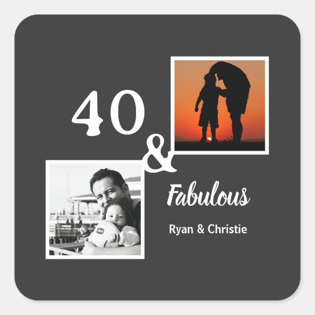 Adesivo Quadrado Personalized 40 & fabulous Men's gift (Frente)
