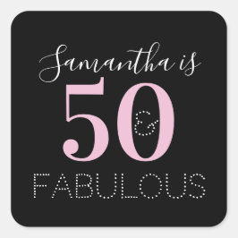 Adesivo Quadrado Personalized 50 and fabulous Black Pink Birthday