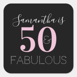 Adesivo Quadrado Personalized 50 and fabulous Black Pink Birthday