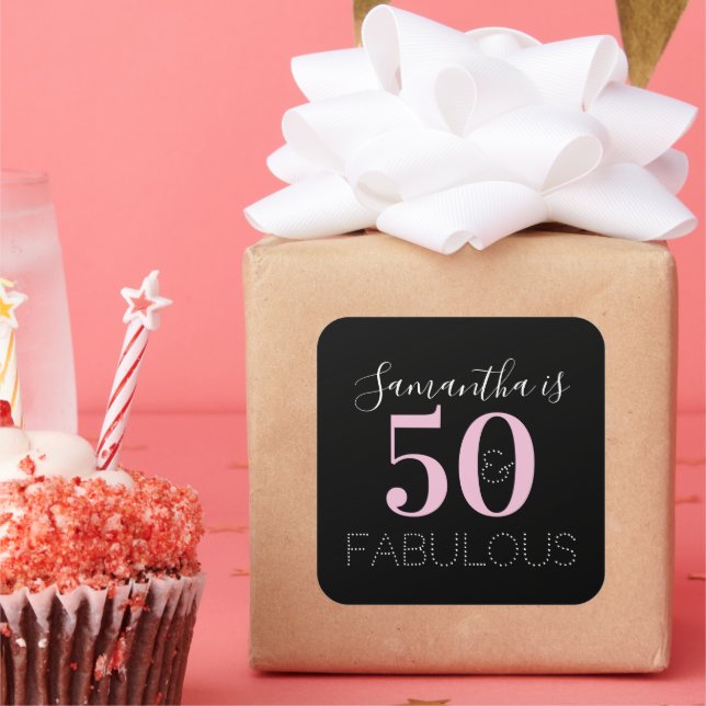 Adesivo Quadrado Personalized 50 and fabulous Black Pink Birthday (Festa)