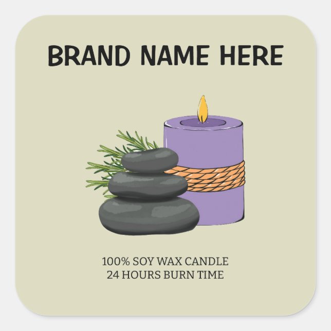 Adesivo Quadrado Personalized Candle Label | Custom Brand Name Here (Frente)