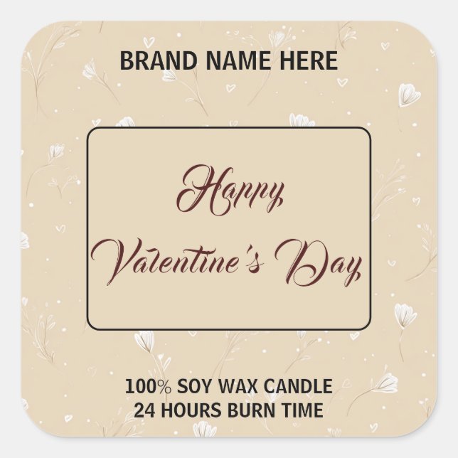 Adesivo Quadrado Personalized Candle Label Happy Valentine’s Day (Frente)