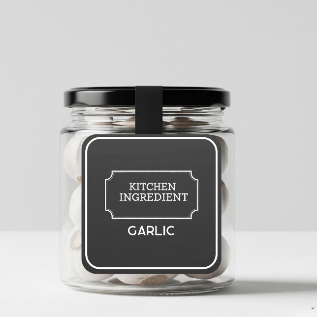 Adesivo Quadrado Personalized Elegant Black Square Food Labels  (Criador carregado)