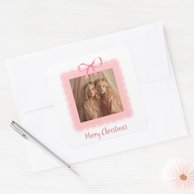 Adesivo Quadrado Personalized Family Photo Merry Christmas Sticker (Envelope)