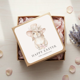 Adesivo Quadrado Personalized Floral Easter Bunny | Vintage