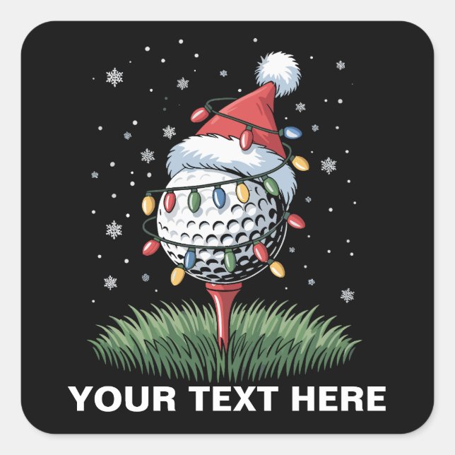 Adesivo Quadrado Personalized Golf Ball Christmas Tree Santa Hat  (Frente)