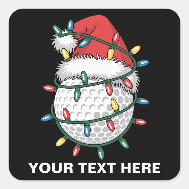 Adesivo Quadrado Personalized Golf Ball Santa Hat Christmas Lights (Frente)
