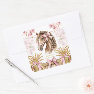 Adesivo Quadrado Personalized Horse Sticker – Blush Pink