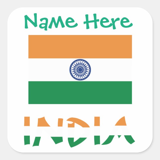Adesivo Quadrado Personalized India Flag Square Label  (Frente)