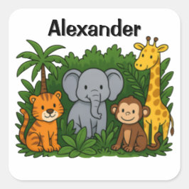 Adesivo Quadrado Personalized Jungle Animal Stickers  For kids