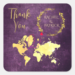 Adesivo Quadrado Personalized Map of Love Journey Wedding