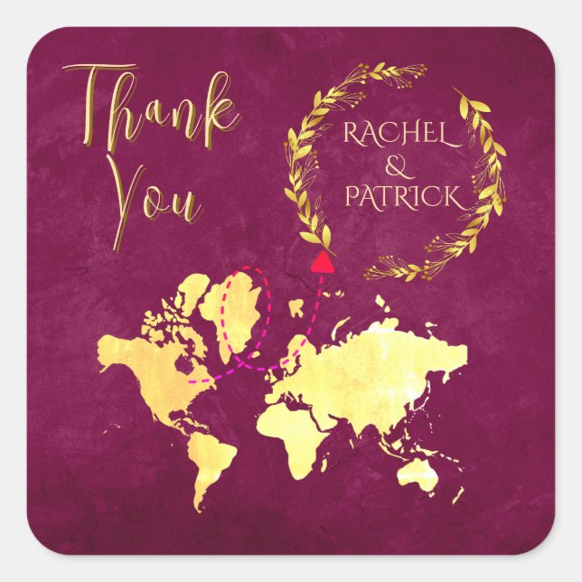 Adesivo Quadrado Personalized Map of Love Journey Wedding (Frente)