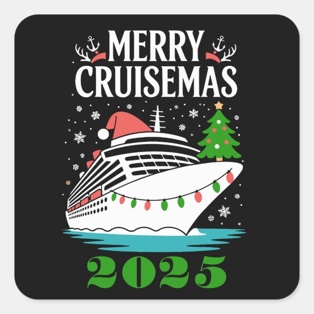 Adesivo Quadrado Personalized Merry Cruisemas Cruise Ship Family  (Frente)