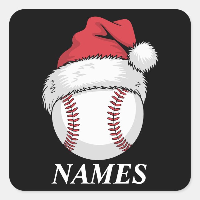 Adesivo Quadrado Personalized Name Christmas Baseball Santa Hat (Frente)