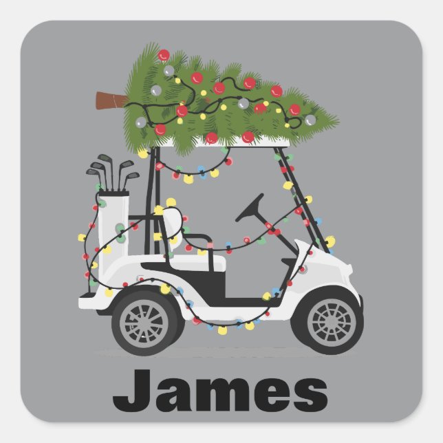 Adesivo Quadrado Personalized Name Golfer Christmas Golf Cart Xmas  (Frente)