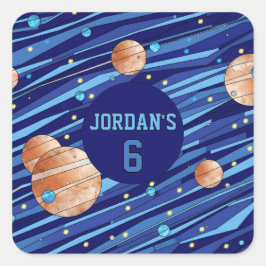 Adesivo Quadrado Personalized Outer Space Galaxy Birthday