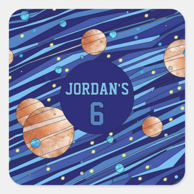 Adesivo Quadrado Personalized Outer Space Galaxy Birthday (Frente)