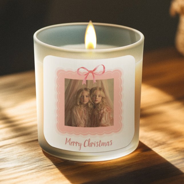 Adesivo Quadrado Personalized Photo Merry Christmas Candle Label (Criador carregado)