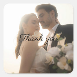 Adesivo Quadrado Personalized Photo Wedding "Thank You" Sticker