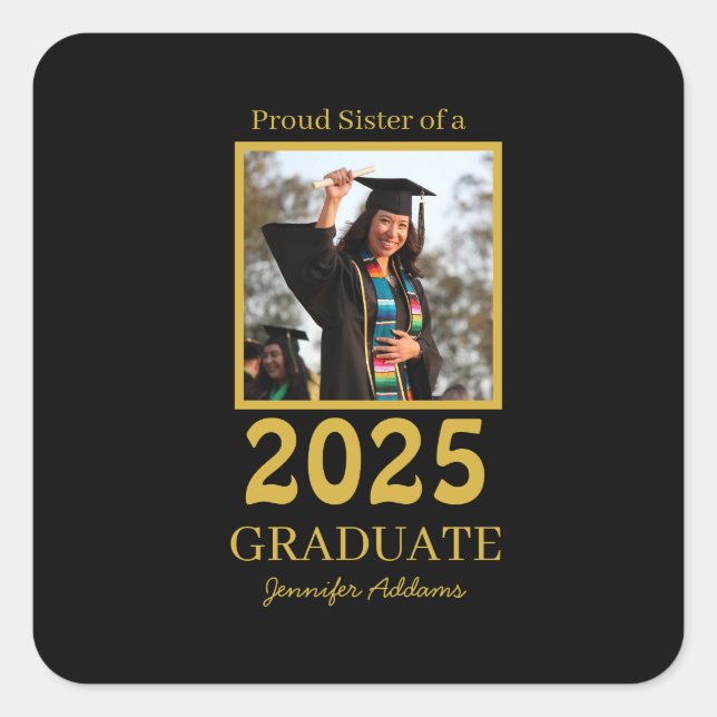 Adesivo Quadrado Personalized Proud sister graduate (Frente)