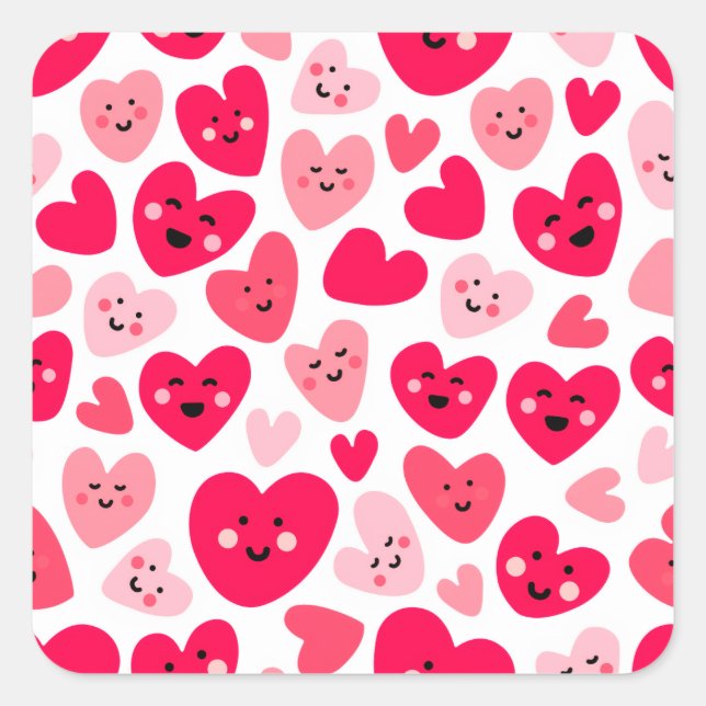 Adesivo Quadrado Personalized Red Heart Happy Valentine’s Day Lover (Frente)
