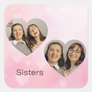 Adesivo Quadrado Personalized Sisters Heart-Shaped Photo Sticker