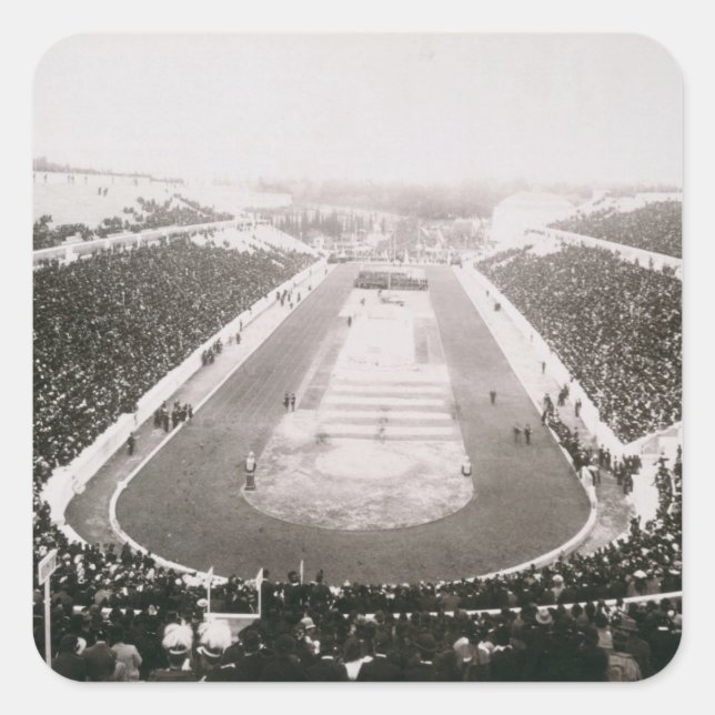 Adesivo Quadrado Perspectiva dos primeiros Jogos Oficiais de Olimpi (Frente)