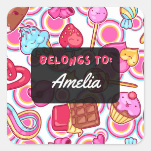 Adesivo Quadrado PERTENCES Personalizados AO Kawaii Sweets Sticker