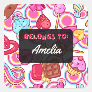 Adesivo Quadrado PERTENCES Personalizados AO Kawaii Sweets Sticker