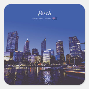 Adesivo Quadrado Perth, Austrália - Silhueta da Cidade à Noite