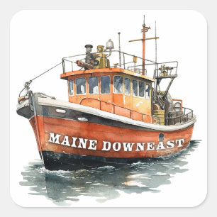 Adesivo Quadrado Pesca de barco no Downeast do Maine