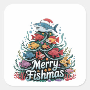 Adesivo Quadrado Pesca Engraçada Árvore de Natal Pescador