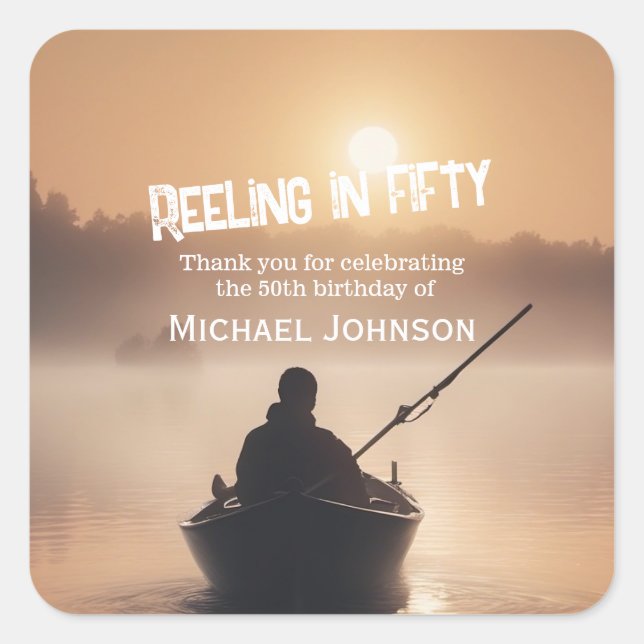 Adesivo Quadrado Pesca Sunrise Pescador 50º Aniversário (Frente)