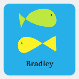 Adesivo Quadrado Pescadas verdes e amarelas em azul