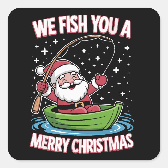 Adesivo Quadrado Pescador de Natal Pescado Legal Papai Noel (Frente)