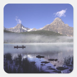 Adesivo Quadrado Pescadores em canoa no Lago Waterfowl, Banff