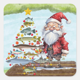 Adesivo Quadrado Pescar Natal com Papai Noel