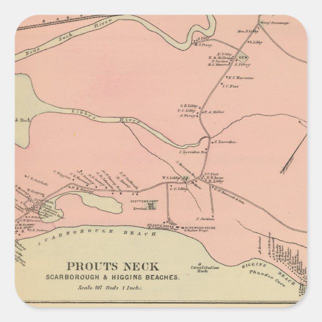 Adesivo Quadrado Pescoço das rochas Scarborough, praias do Higgins (Frente)