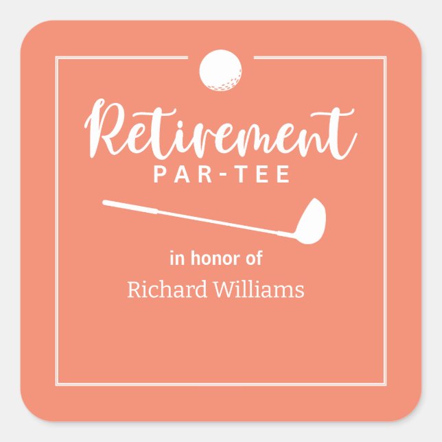 Adesivo Quadrado Pêssego Moderno da Bola de Golfe de Aposentação Ba (Frente)