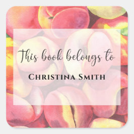 Adesivo Quadrado Pêssegos aquarelas - Este livro pertence a