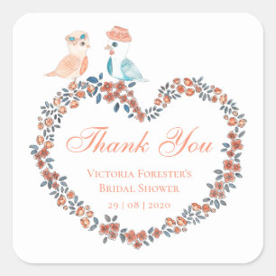 Adesivo Quadrado Pessegueiro Elegante Aquarela Chá de panela de Ave