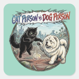 Adesivo Quadrado Pessoa Gato VS Pessoa Cachorro: A Batalha de Pelos