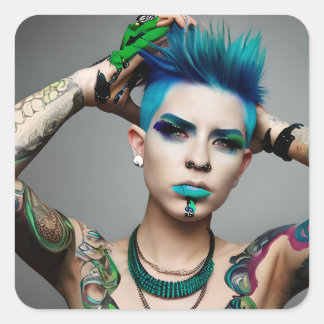Adesivo Quadrado Pessoa transgênero com Mohawk Azul