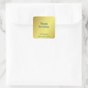 Adesivo Quadrado Pessoal Elegante Amarelo Dourado Feliz Aniversário