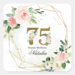 Adesivo Quadrado Pessoalizado Dourado & Floral 75º Personalizado