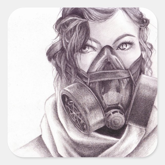 Adesivo Quadrado Pessoas Robóticas: Autocolantes de Máscara de Gás (Frente)