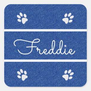 Adesivo Quadrado Pet De Cão De Gato Personalizado De Glitter Azul 