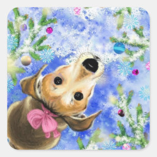 Adesivo Quadrado Pet Sticker Gift Puppy Com Fita Rosa
