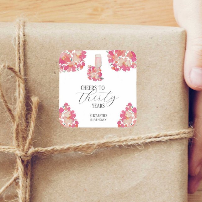 Adesivo Quadrado Petais e aniversário de 30 anos Prosecco - Chic Fl (Criador carregado)