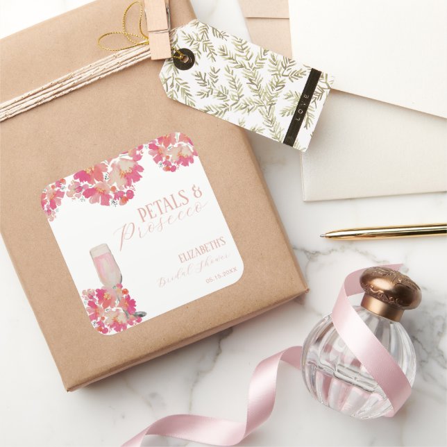 Adesivo Quadrado Pétalas e Chá de panela Prosecco, cor-de-rosa (Presentear)